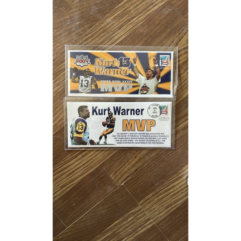2 - Kurt Warner MVP Envelopes for The 2000 Season And The Super Bowl. Postmarked